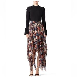 The Kooples Bollywood Floral Lurex Asymmetric Midi Skirt